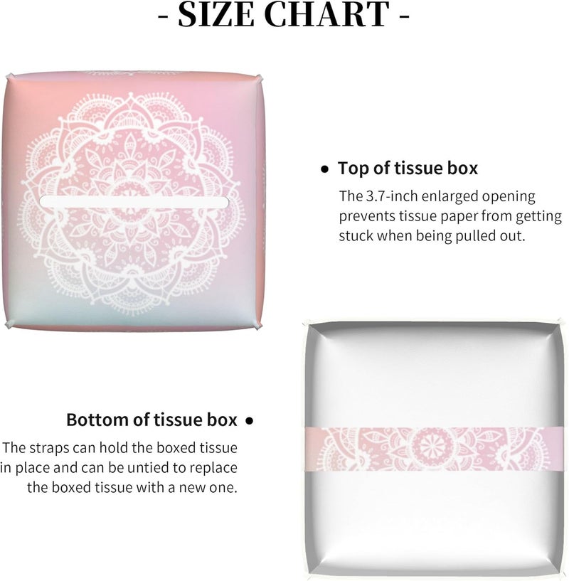 sndheke Pink Boho Mandala Flower Tissue Box Cover Square,Abstract Mandala Floral Tissue Box Holder Waterproof Leather Facial Paper Organizer Dispenser for Bathroom Home Car Nightstand Vanity Desk - Image 5